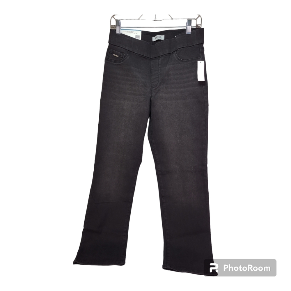 Nine West Women's Heidi Pull On Straight Leg Demin Pants Black Size 10 New